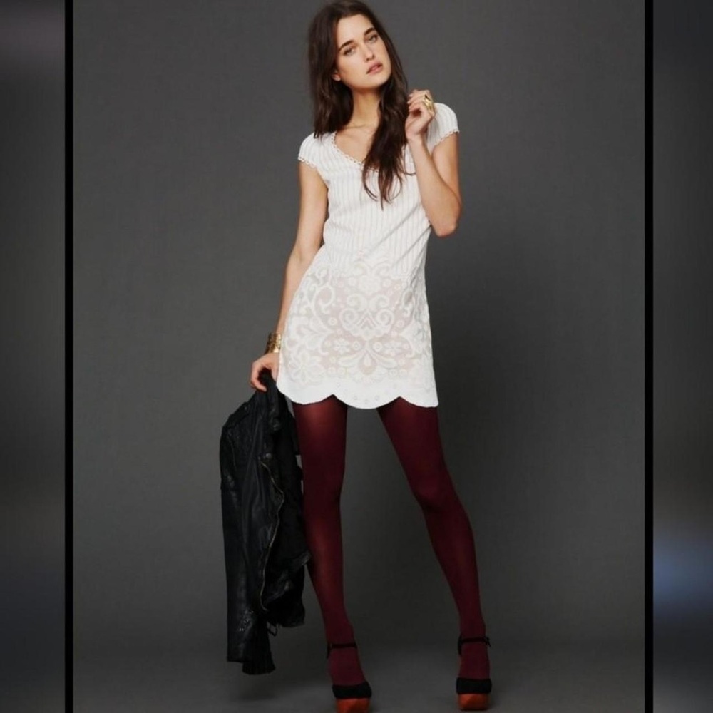 Free People New Romantics White Knit Mini Dress Sz 4